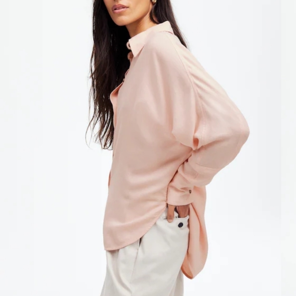 Madewell Heathered Flannel Shirt Button Down Long Dolman Sleeves XL Pink NWT - Picture 9 of 15